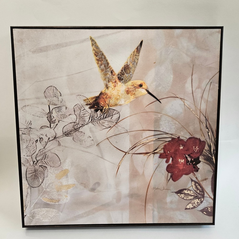 Malini Henderson Hummingbird Framed Wall Art Gold Accents 12x12 Square Decor